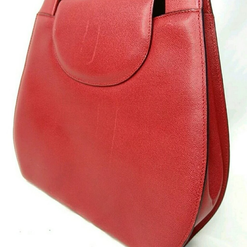 HOST PICK RARE Cartier Vintage PANTHERE Leather CALF red gold tote Shoulder bag - Picture 7 of 8